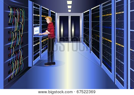 Man Working In A Data Center