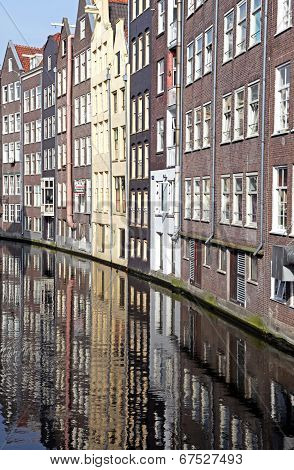 Water canal and typical architecture in city Amsterdam