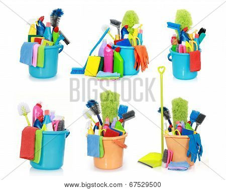 Cleaning Supplies Isolated On White Background