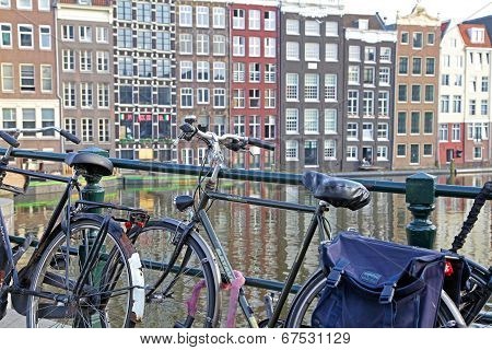 Bicycle And Typical Architecture In Amsterdam, Netherlands