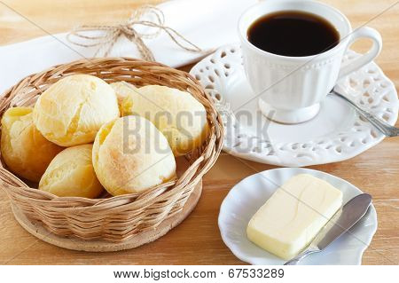 Brazilian Snack Cheese Bread (pao De Queijo) With Cup Of Coffee
