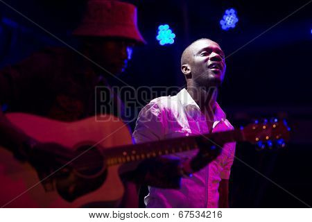 LOULE - JUNE 26: Debademba, traditional band from Mali, performs on stage at festival med, a world music festival, in Loule, Portugal, June 26, 2014 