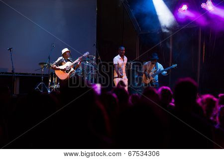 LOULE - JUNE 26: Debademba, traditional band from Mali, performs on stage at festival med, a world music festival, in Loule, Portugal, June 26, 2014 