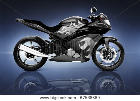 Studio Shot of Black Motor Cycle