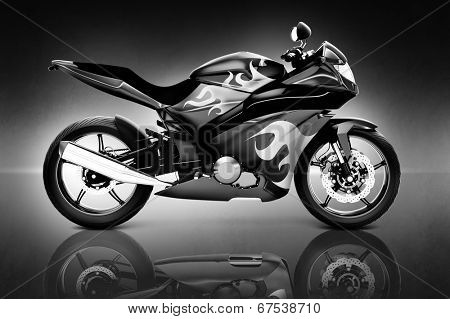 Studio Shot of Black Motor Cycle