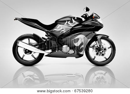 Studio Shot of Black Motor Cycle