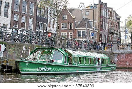 Water Canal And Typical Architecture In Amsterdam, Netherlands