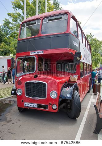 The red passenger double decker bus on show of collection Retrofest cars