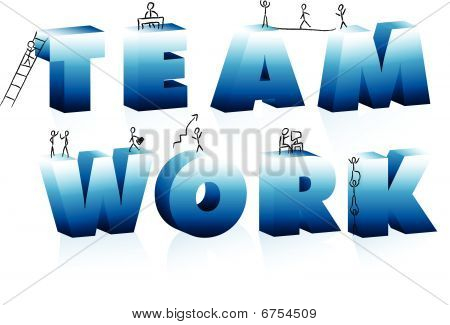 Doodle Cartoons klimmen woord TeamWork.