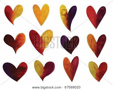 Vector set of watercolor gradient hearts