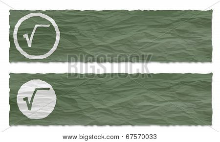Set Of Two Banners With Crumpled Paper And Radix Symbol