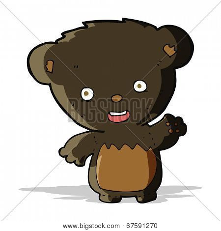 cartoon black bearcub waving
