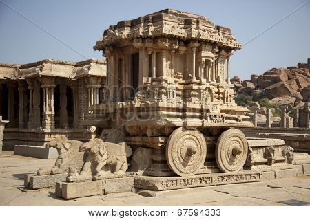 Stone chariot at Vittala temple - one of the highlight of the Hampi temple complex in India