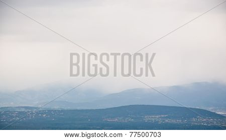View towards foggy mountains