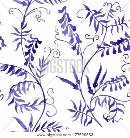 Watercolor vector seamless pattern with wild vetch