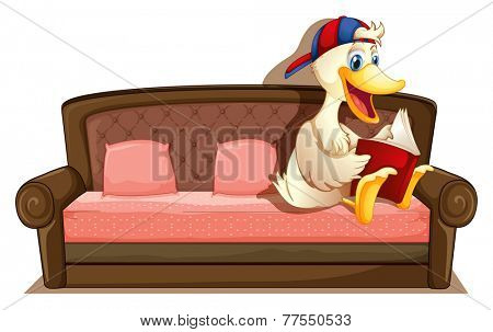 Illustration of a duck sitting on a sofa