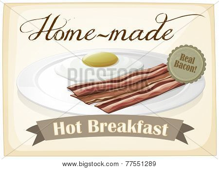 A breakfast template with a plate of food on a white background 