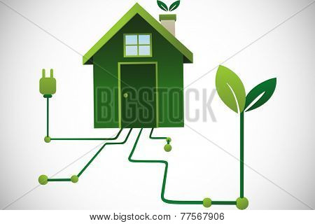 Clean energy house against white background with vignette