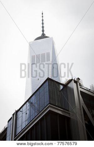 NEW YORK - SEPT 11, 2014: One World Trade Center, known as the Freedom Tower, on the anniversary of the 2001 Sept 11 terror attacks in Manhattan. The 104-story building opened in November 2014.