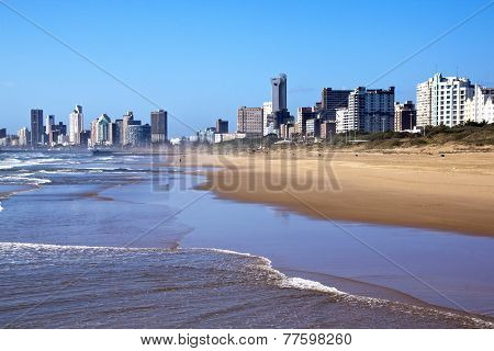 View Of Hotels From Shoreline In Durban South Africa