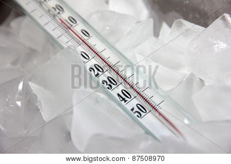 thermometer and ice