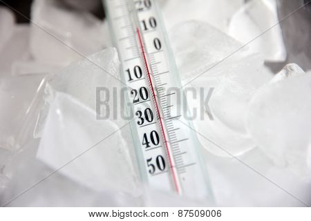 thermometer and ice