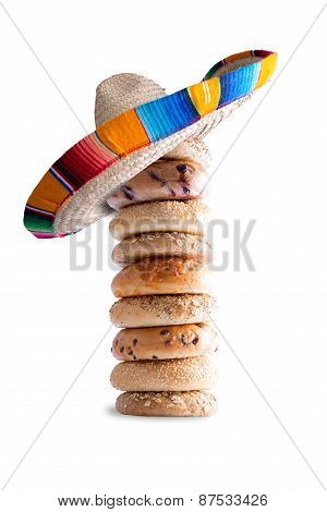 Piled Bagels With Mexican Hat On The Top
