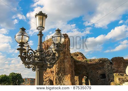 Lantern On A Background Of Ruins An Area Of 20 September In Bologna, Italy