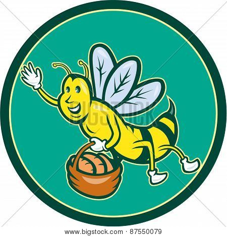 Bee Carrying Basket With Bread Cartoon