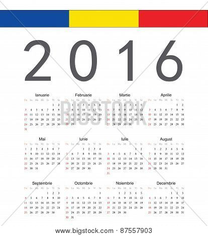 Square Romanian 2016 Year Vector Calendar