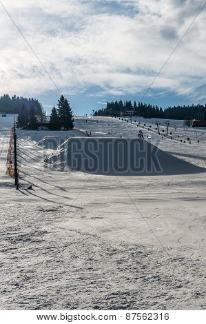 Snowy Ski Slope In The Czech Republic
