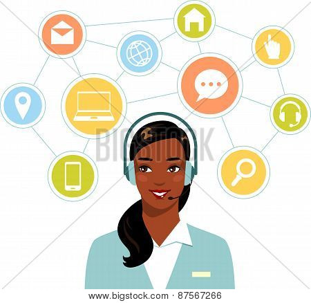 Call center online customer support african american woman operator