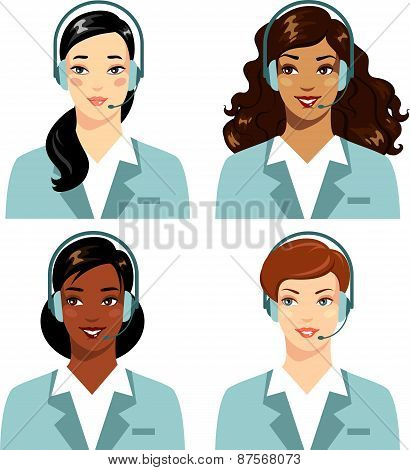 Different ethnic women operator of call center online customer support