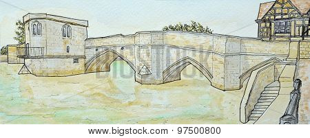 The historic packhorse bridge at St Ives