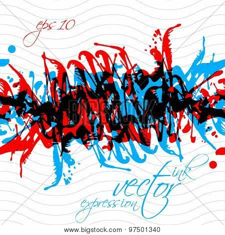Colorful splattered web design repeat pattern, art ink blob, multilayered paintbrush drawing. Bright