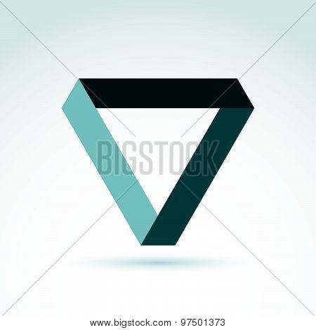 Vector simple 3d monochrome isosceles triangle. Geometric symbol isolated on white background.