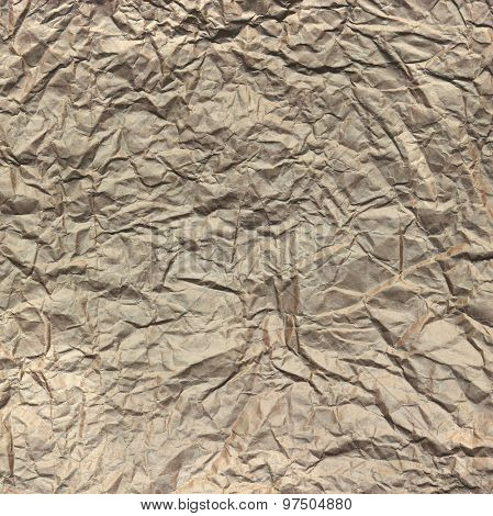 Close-up Of Rough Brown Wrinkled Packaging Paper Square Texture Background