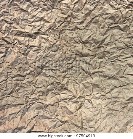 Close-up Of Rough Brown Wrinkled Packaging Paper Square Texture Background