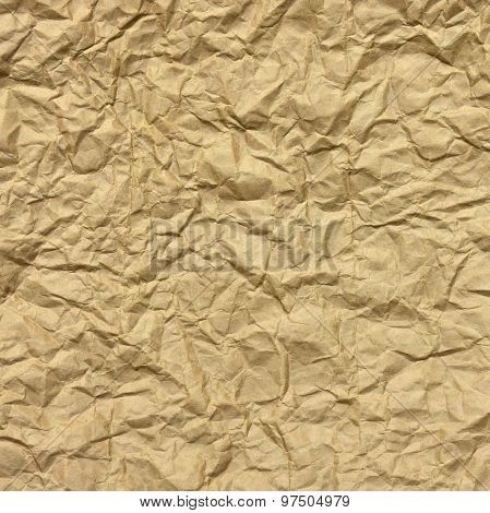 Close-up Of Rough Brown Wrinkled Packaging Paper Square Texture Background