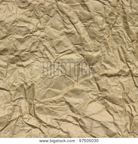 Close-up Of Rough Brown Wrinkled Packaging Paper Square Texture Background