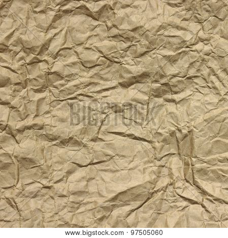 Close-up Of Rough Brown Wrinkled Packaging Paper Square Texture Background
