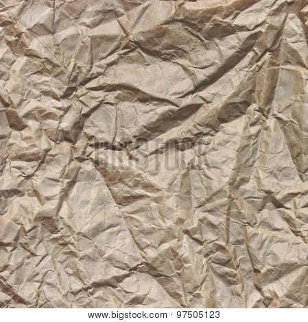 Close-up Of Rough Brown Wrinkled Packaging Paper Square Texture Background