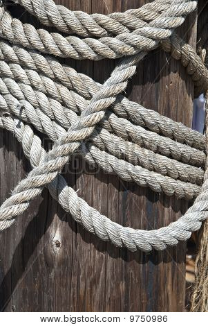 The Hawser On The Wooden Post