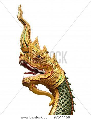 Serpent King Or King Of Naga Statue In Thai Temple Isolated On White