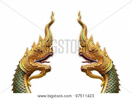 Serpent King Or King Of Naga Statue In Thai Temple Isolated On White