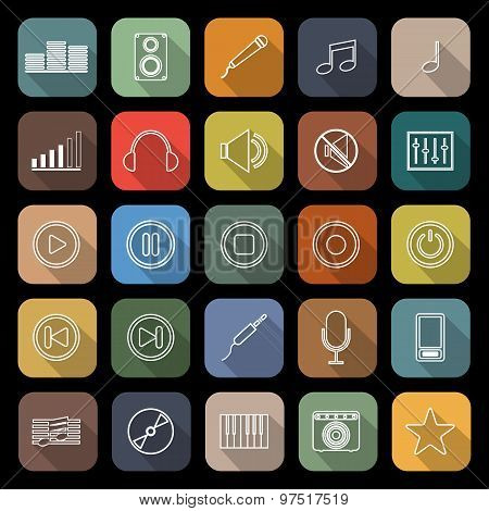 Music Line Flat Icons With Long Shadow