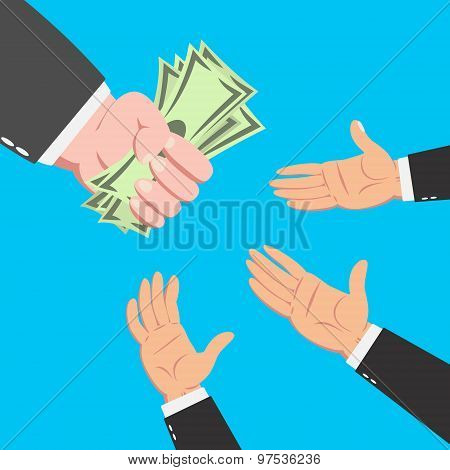 Hands Of Businessman Reach For Money
