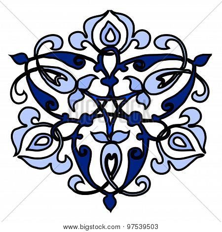 Ornamental round flower silhouette pattern circle lace flower isolated background lacy arabesque des