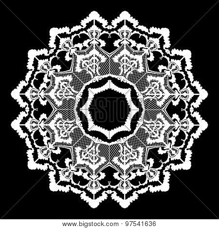 Vector round lace flower vintage circle background with many details looks like crocheting handmade
