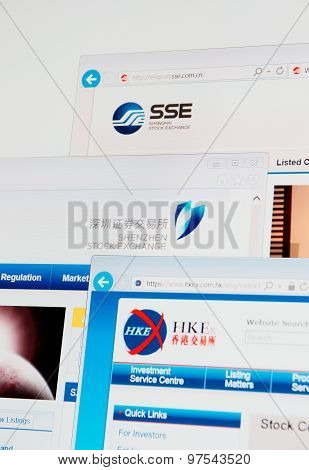 Shanghai, Shenzhen and Hong Kong Stock Exchange home pages